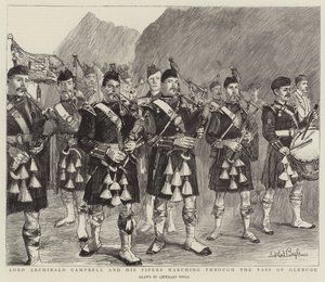Lorde Archibald Campbell e seus Pipers marchando pelo desfiladeiro de Glencoe